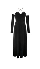 PLEATED VELVET GOWN GLOVES SUIT