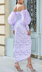 LAVENDER PUFF LONG SLEEVE FLORAL MAXI DRESS