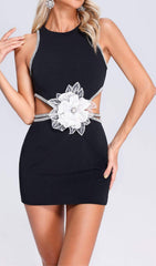 CRYSTAL FLORAL-EMBELLISHED MINI DRESS