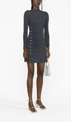 EMBELLISHED RIBBED-KNIT MINI DRESS
