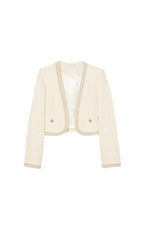 BEAD TRIM CROPPED TWEED JACKET
