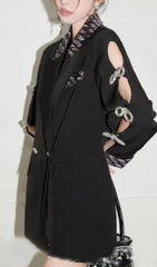 RHINESTONE BOW HOLLOW OUT SLEEVES DOUBLE BREASTED SUIT JACKETS