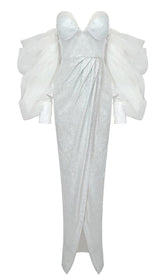 STRAPLESS PUFF SLEEVES SHINY GLITTER WEDDING DRESS