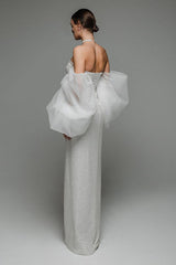 STRAPLESS PUFF SLEEVES SHINY GLITTER WEDDING DRESS