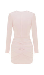 PLEATED SLIM-FIT DRESS IN NUDE PINK