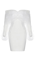 ONE-LINE SHOULDER-TOP TULLE DRESS IN WHITE