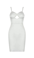 DIAMOND SUSPENDER BOW SLIM DRESS IN WHITE