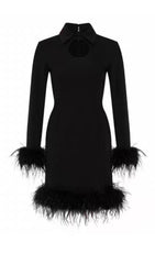 FEATHER STITCHED DRESS IN BLACK