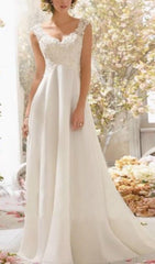 LACE CHIFFON FLOOR-LENGTH DRESS IN WHITE