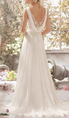 LACE CHIFFON FLOOR-LENGTH DRESS IN WHITE