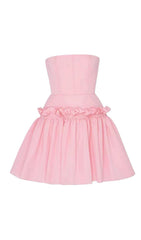 STRAPLESS RUFFLES SLEEVES MINI DRESS IN SOFT PINK