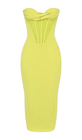 Yellow Strapless Bandage Midi Dress