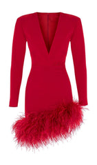 STRETCH LONG SLEEVES MINI DRESS IN RED