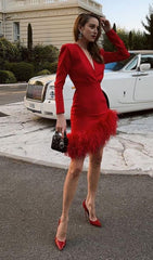 STRETCH LONG SLEEVES MINI DRESS IN RED