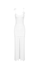WHITE FLORAL SUSPENDER MAXI DRESS