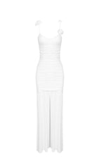 WHITE FLORAL SUSPENDER MAXI DRESS