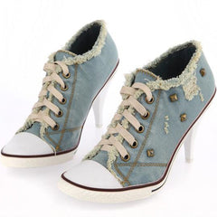 Lace Up Blue Jeans Denim Boots