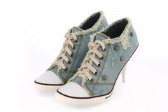 Lace Up Blue Jeans Denim Boots