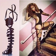 Over-the-Knee Gold Cut-outs Gladiator Boots