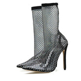 Crystal Rhinestone Mesh Boots