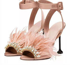 Jeweled Feather High Heels Sandals