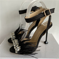 Jeweled Feather High Heels Sandals