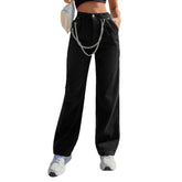 Wide-leg black jeans with chain