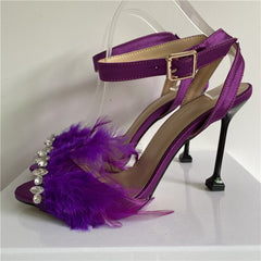 Jeweled Feather High Heels Sandals