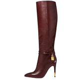 Metal Lock Stiletto Heel Boots