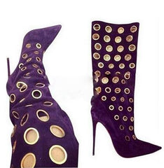 Metal Rings Knee High Boots