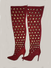 Metal Rings Knee High Boots