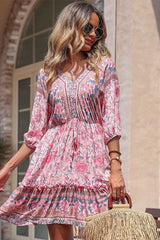 Bohemian Frill Trim V-Neck Dress