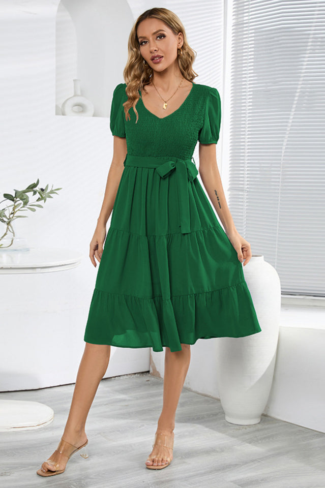 Smocking Tiered Skater Dress