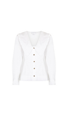 WHITE OVERSIZED COLLAR COTTON BLOUSE