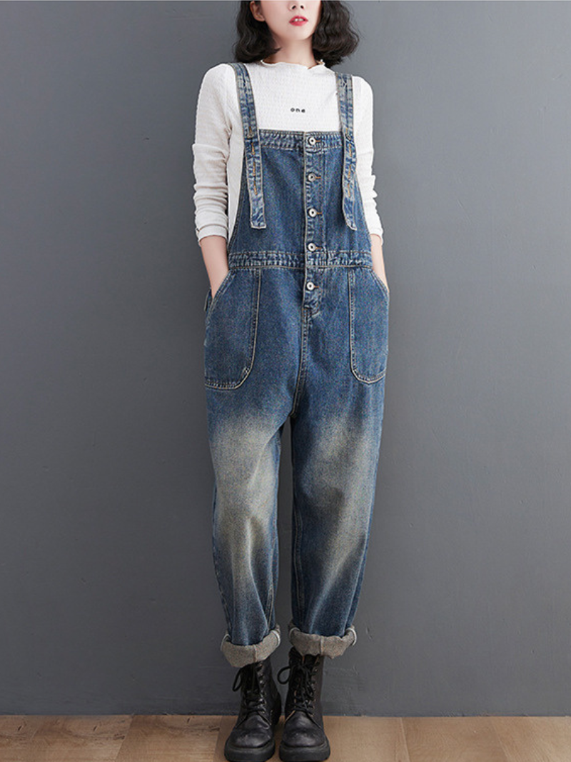 Stylish Large Size Loose Denim Overalls