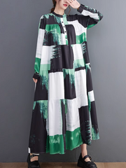 Comfort Large Size Loose Printing Collar A-Line Dress