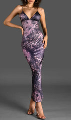 SPAGHETTI LEOPARD PRINT BACKLESS DRESS IN PURPLE