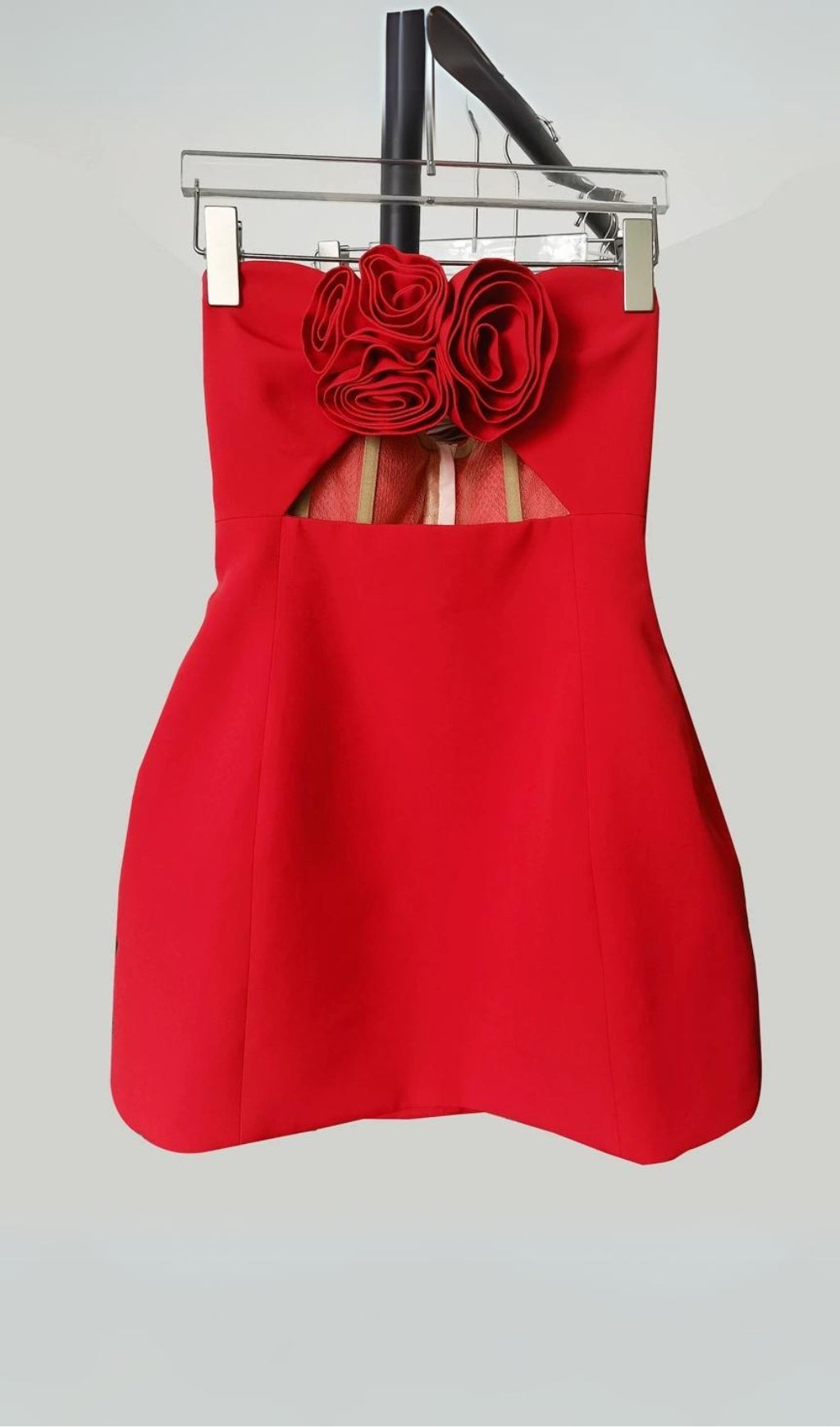 RED STRAPLESS CUTOUT MINI DRESS