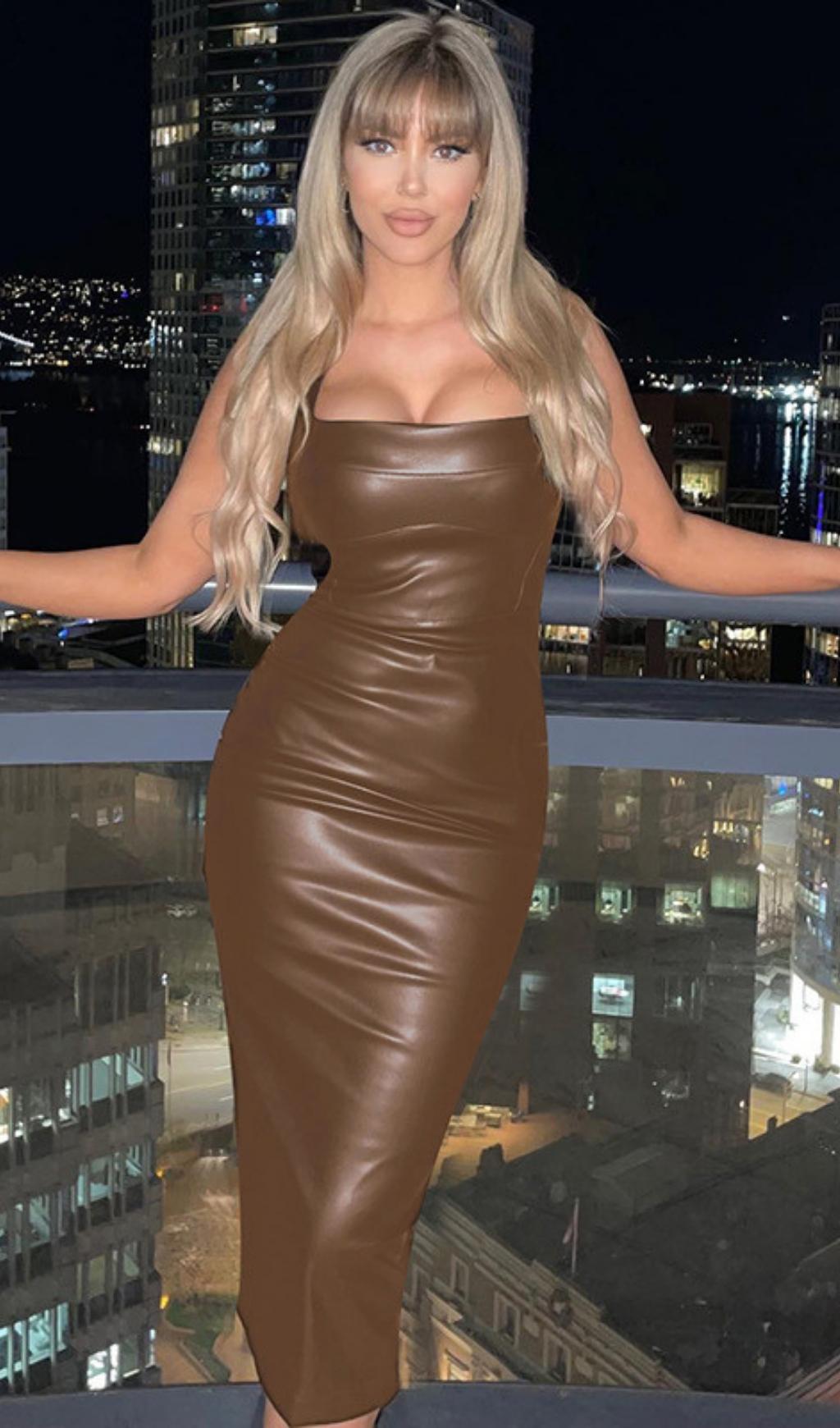 LEATHER STRAP MIDI DRESS