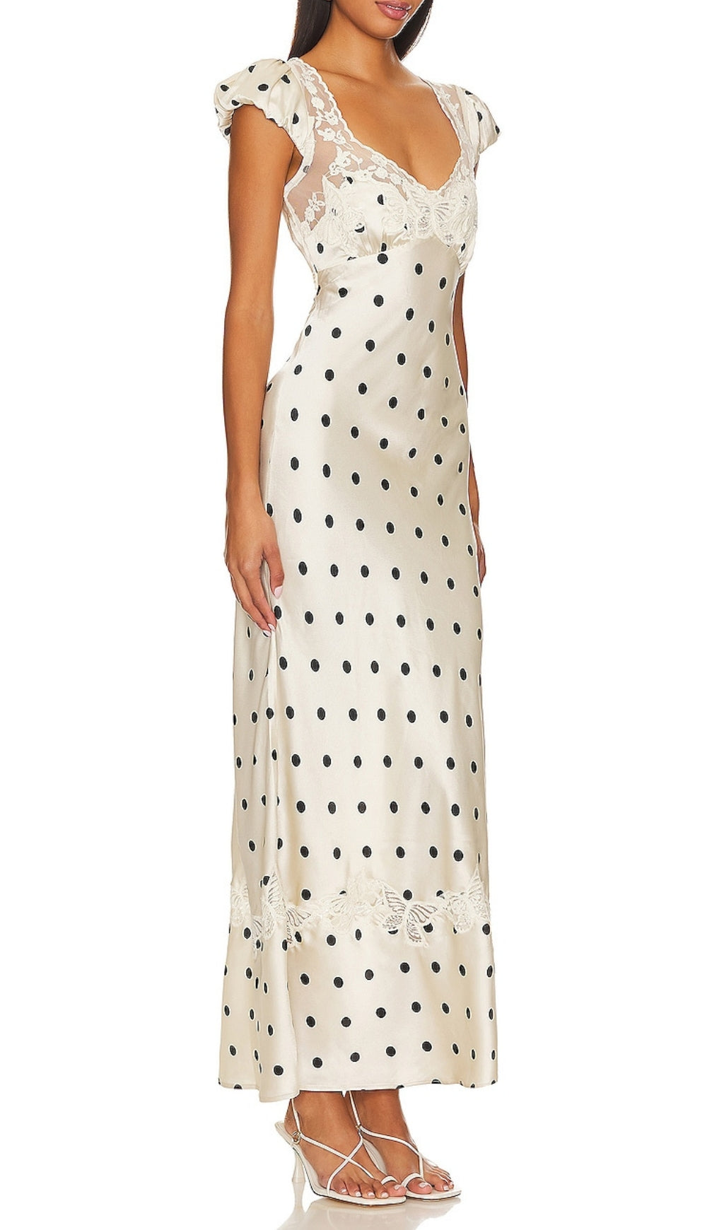 BUTTERFLY EMBELLISHED POLKA DOT CUTOUT MAXI DRESS