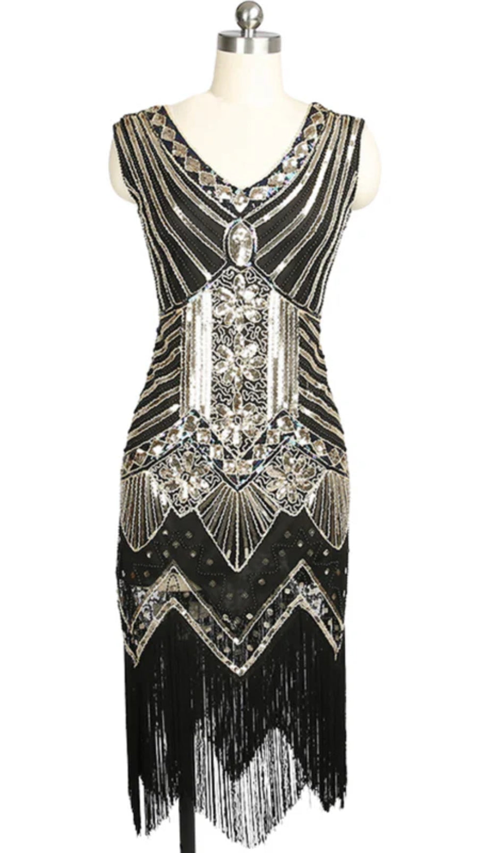 V NECK FRINGE SEQUIN DRESS