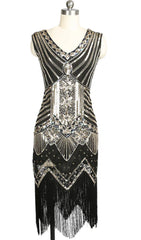 V NECK FRINGE SEQUIN DRESS