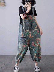Sound Of Heartbeat Denim Printed Overalls Dungarees