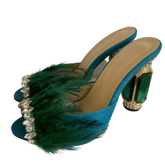 Jeweled Crystal Feather Sandals