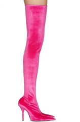 Pink Velvet Thigh High Zip Up Boots