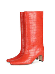 Orange Croc Print Slip On Boots