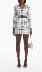 CREAM CHECK TAILORED MINI DRESS