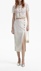 CREAM CORD LACE SPLIT MIDI SKIRT