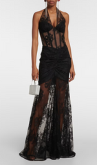 BUSTIER FLORAL LACE GOWN