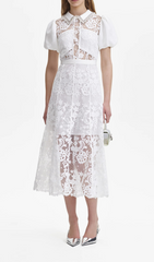 WHITE LACE DIAMANTE COLLAR MIDI DRESS